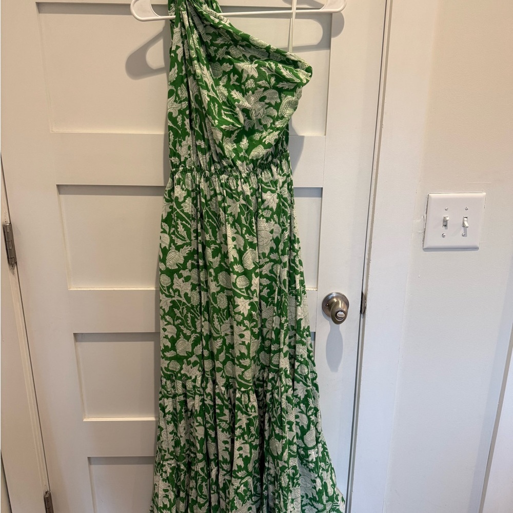 Green Floral One-Shoulder Dress
